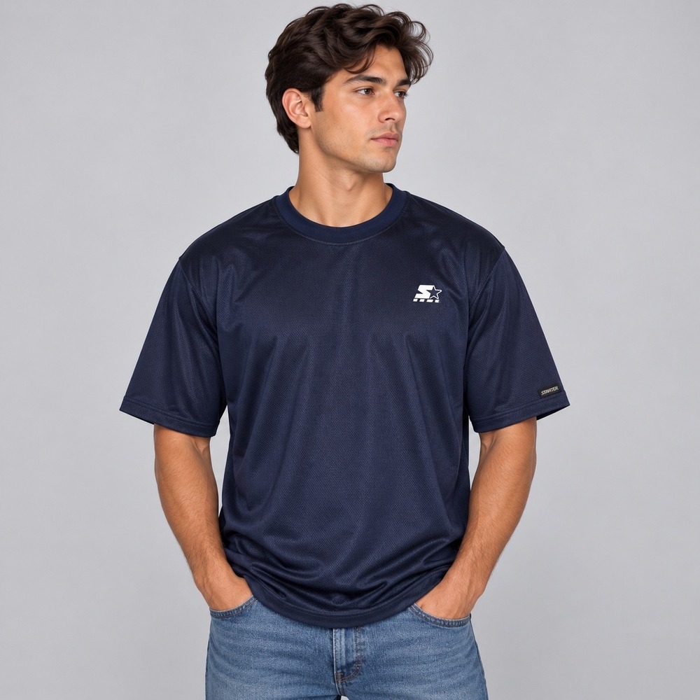 Vintage Starter T-Shirt Mens XL Navy Blue Short Sleeve Mesh Performance Athletic